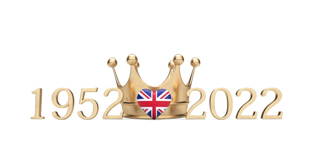 golden crown with the Queens coronation date and present date to depict the platinum jubilee